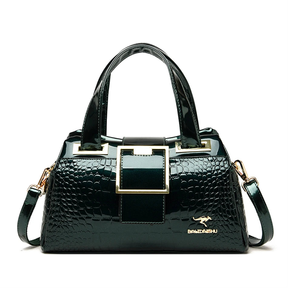 Luxury Women's Handbag with Crocodile Print, Boston Style, High Quality