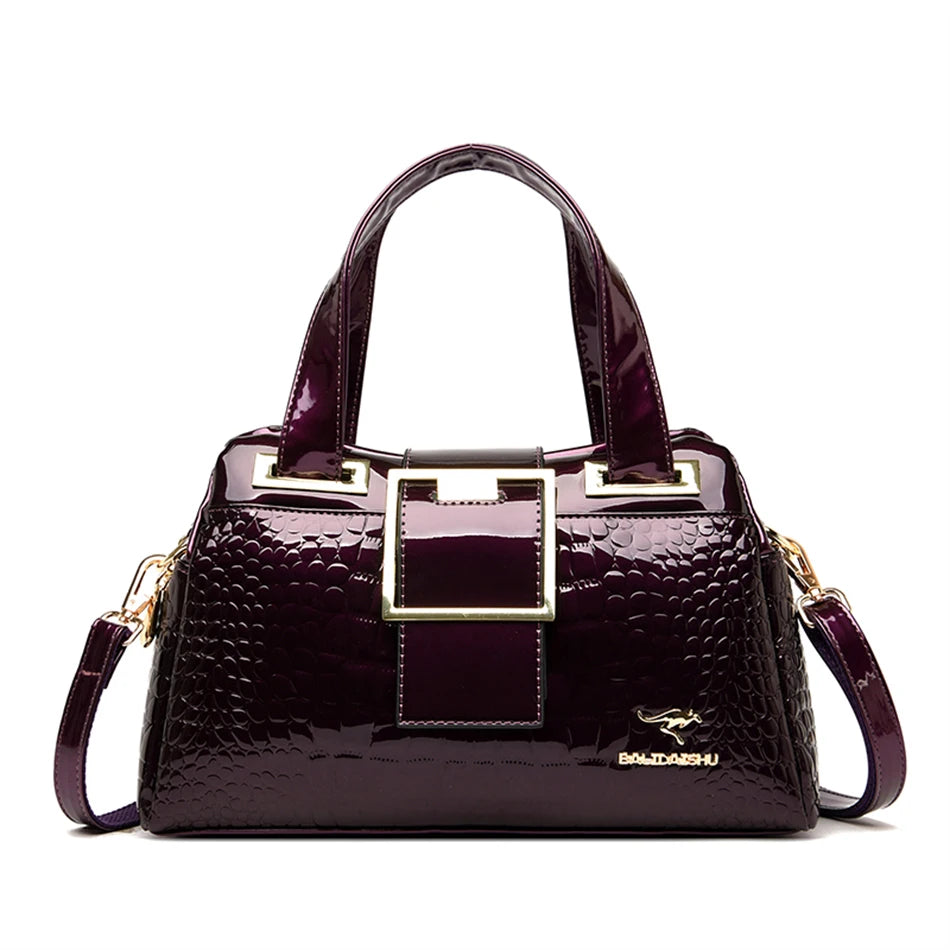 Luxury Women's Handbag with Crocodile Print, Boston Style, High Quality