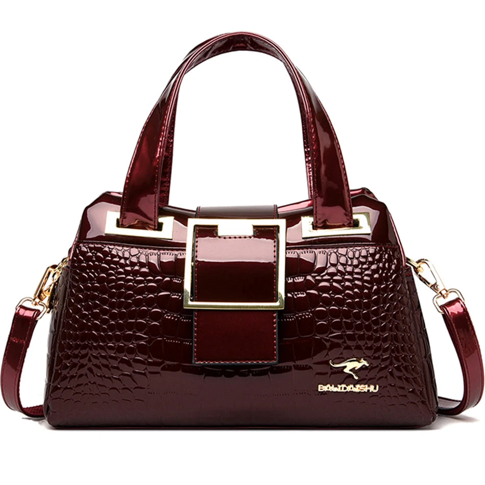 Luxury Women's Handbag with Crocodile Print, Boston Style, High Quality