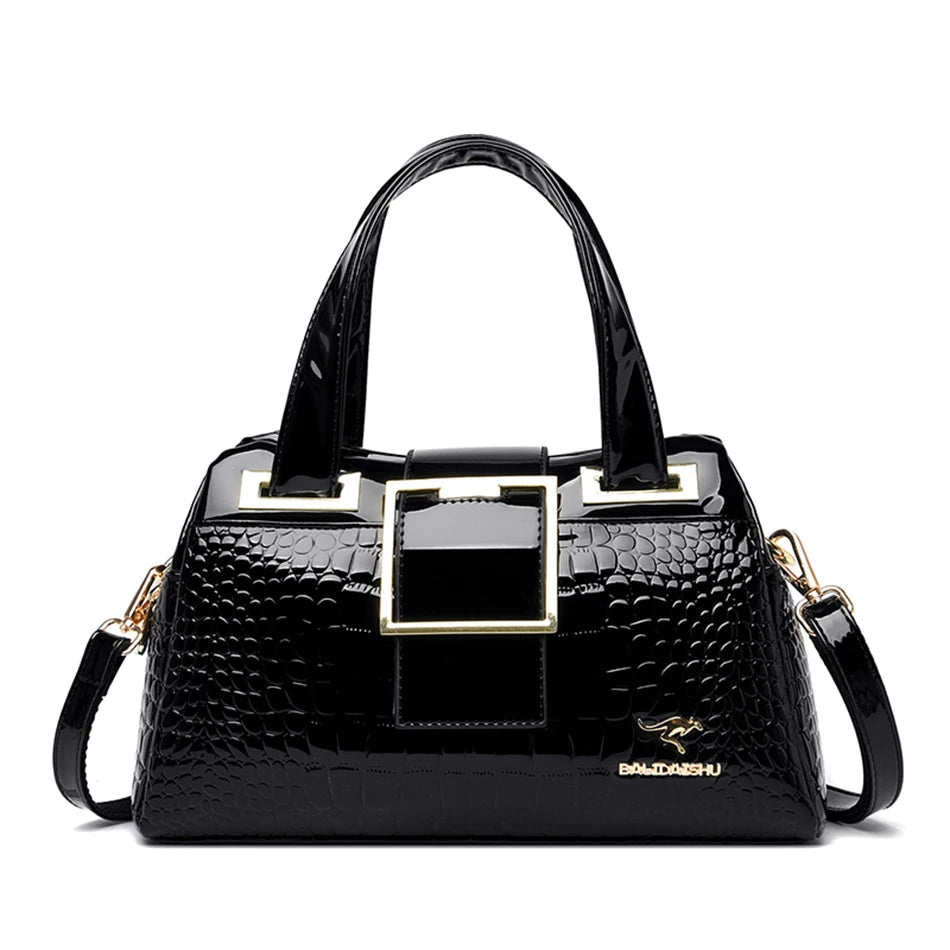 Luxury Women's Handbag with Crocodile Print, Boston Style, High Quality
