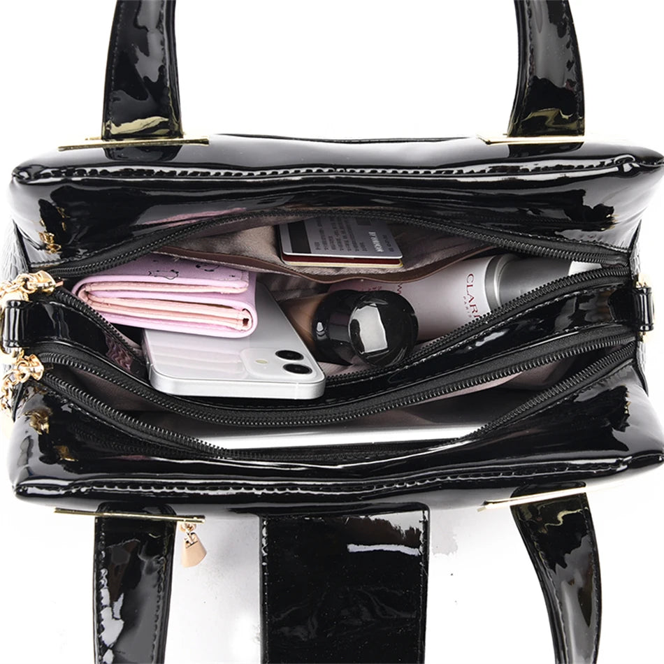 Luxury Women's Handbag with Crocodile Print, Boston Style, High Quality