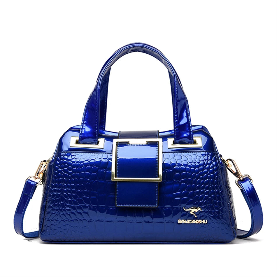 Luxury Women's Handbag with Crocodile Print, Boston Style, High Quality