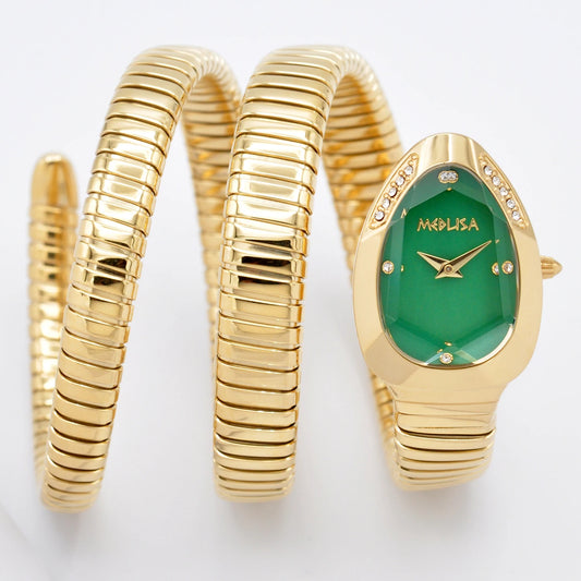 Women's wristwatch with unique snake-shaped design.