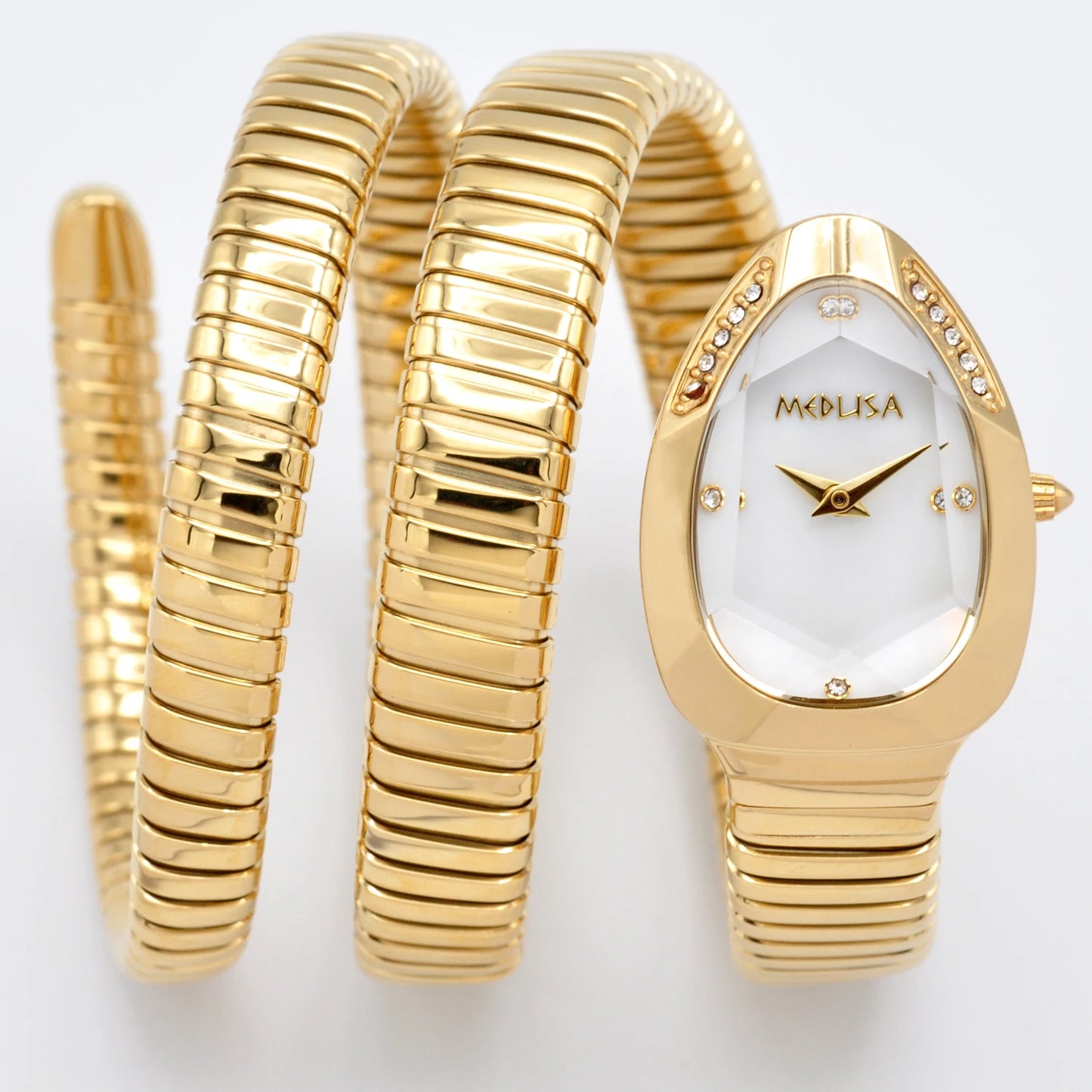 Women's wristwatch with unique snake-shaped design.