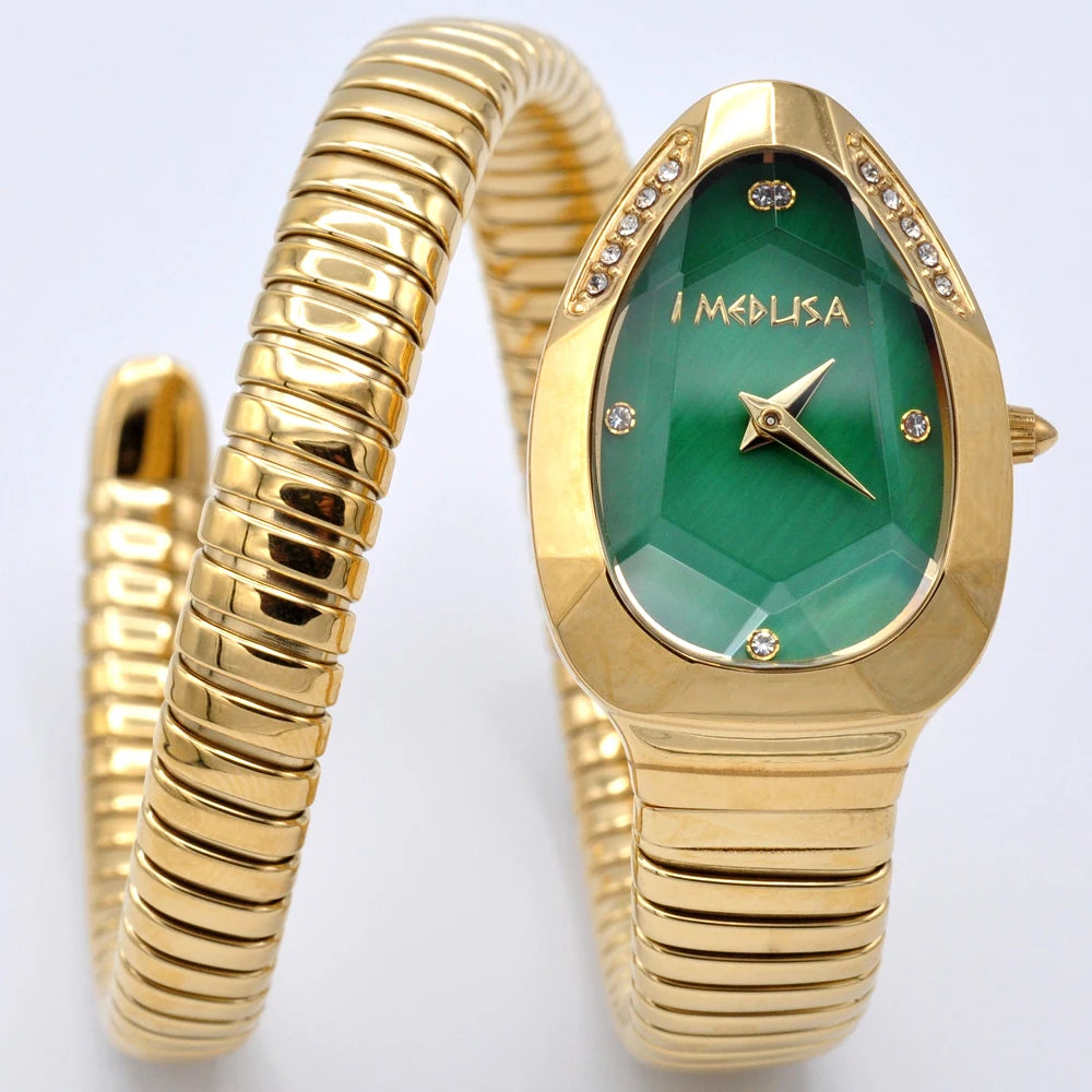 Women's wristwatch with unique snake-shaped design.