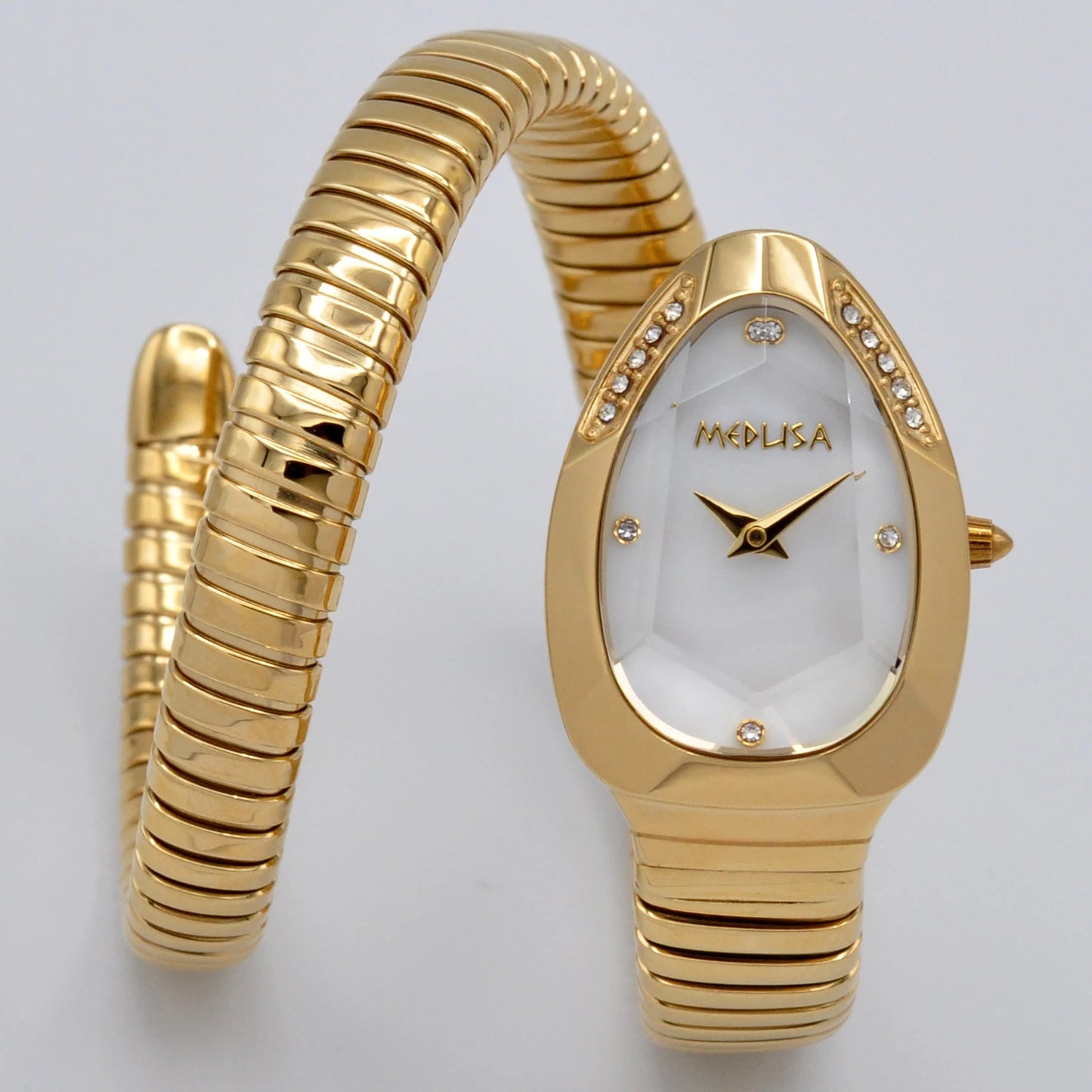 Women's wristwatch with unique snake-shaped design.